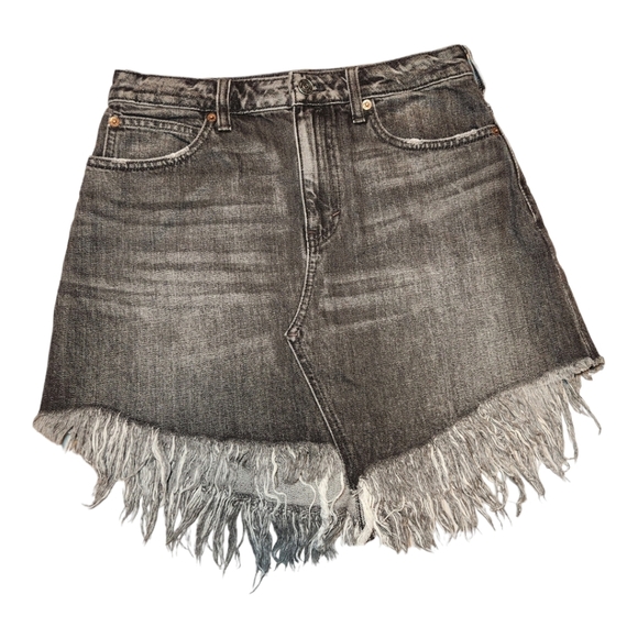 Free People Maverick 5 Pocket Raw Fringe Hem Demin Skirt Size 28 Country Western - Picture 2 of 7